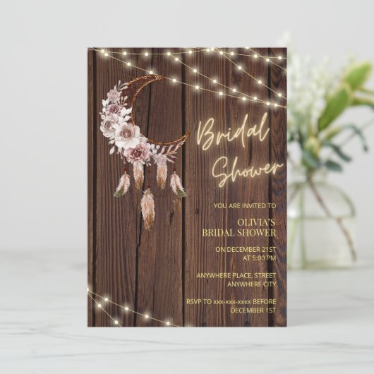 Rustieke houten boho string verlichting vrijgezell kaart (Staand voorkant)