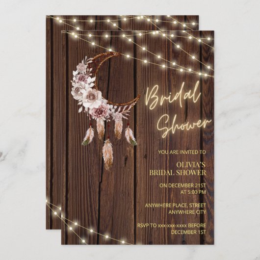 Rustieke houten boho string verlichting vrijgezell kaart (Voorkant / Achterkant)