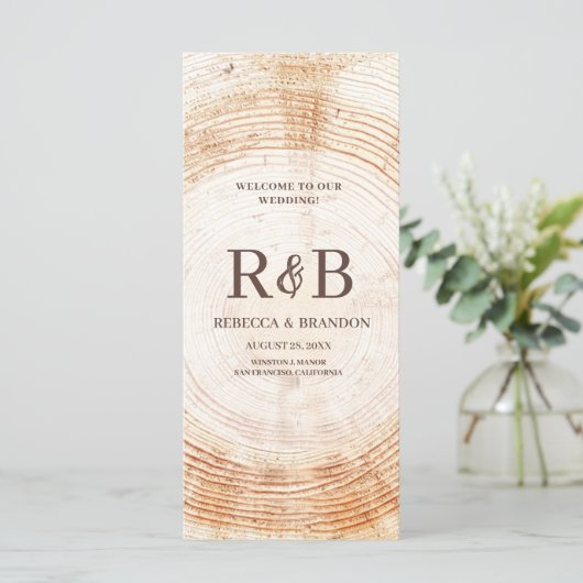 Rustieke Houten Boom Bast Custom Names Wedding Par Programmakaart (Staand voorkant)