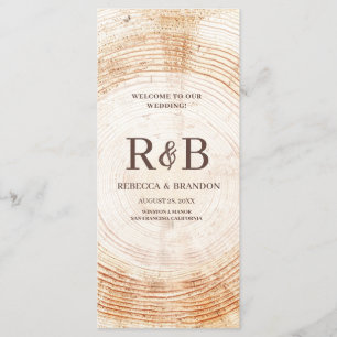 Rustieke Houten Boom Bast Custom Names Wedding Par Programmakaart