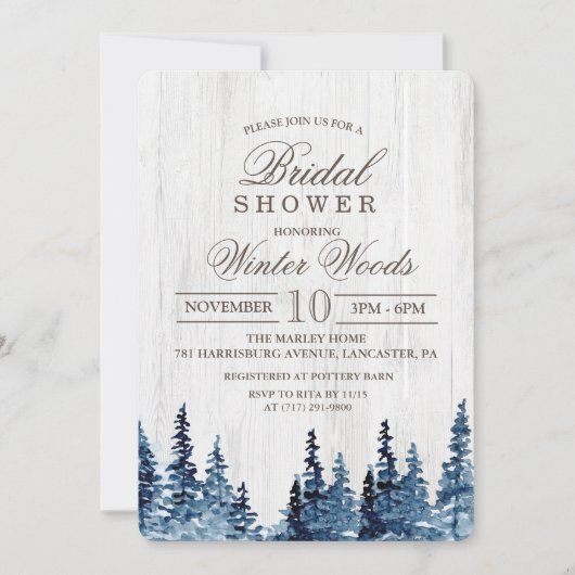 Rustieke houten boom bruids douche uitnodiging (Voorkant)