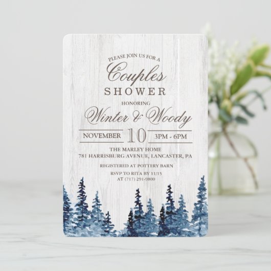 Rustieke Houten Boom Koppels Shower Uitnodiging (Staand voorkant)