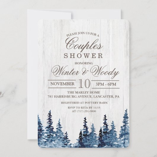 Rustieke Houten Boom Koppels Shower Uitnodiging (Voorkant)