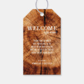 Rustieke houten boom plak Monogram bruiloft welkom Cadeaulabel (Voorkant)