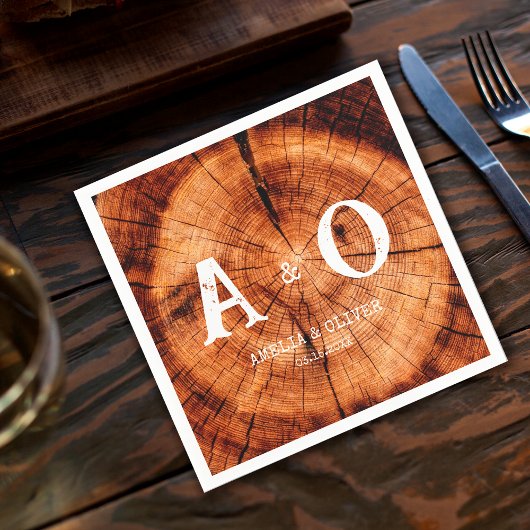 Rustieke Houten Boom Schijf Monogram Bruiloft Servet