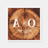 Rustieke Houten Boom Schijf Monogram Bruiloft Servet (Voorkant)