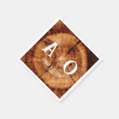 Rustieke Houten Boom Schijf Monogram Bruiloft Servet (Hoek)