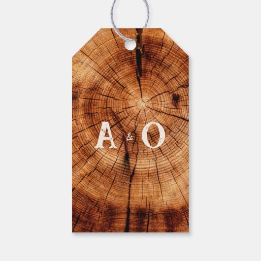 Rustieke Houten Boom Slice Monogram Bruiloft Welko Cadeaulabel (Achterkant)