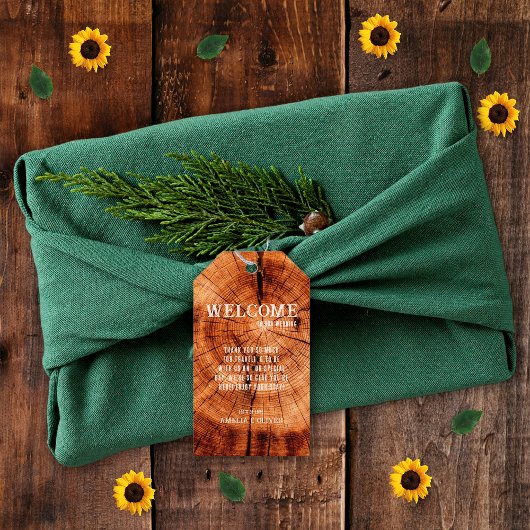 Rustieke Houten Boom Slice Monogram Bruiloft Welko Cadeaulabel