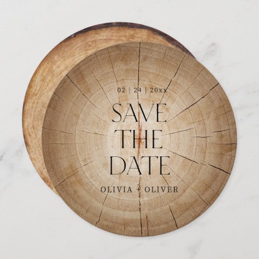 Rustieke houten boom stomp schuur bruiloft opslaan kaart (Voorkant / Achterkant)