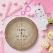 Rustieke houten boom stump schuur bruiloft papieren bordje (Feest)