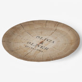 Rustieke houten boom stump schuur bruiloft papieren bordje (Gekanteld)