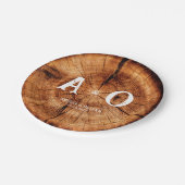 Rustieke Houten Boomplak Monogram Bruiloft Papieren Bordje (Gekanteld)