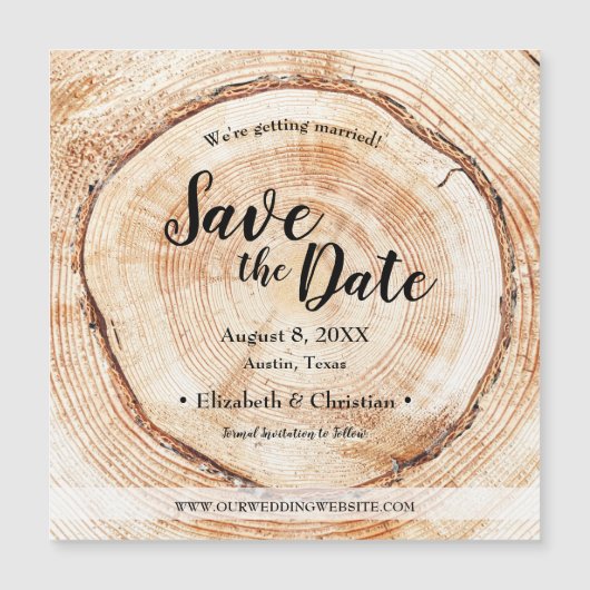 Rustieke houten boomschors Custom Magnet Bruiloft (Voorkant)