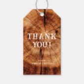 Rustieke houten boomstam monogram huwelijksdankjew cadeaulabel (Voorkant)