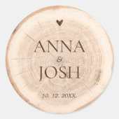 Rustieke houten boomstronk dwarsdoorsnede schuur b ronde sticker (Voorkant)