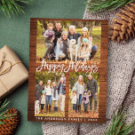 Rustieke Houten Borstel Script Familie 3 Foto Fees Briefkaart<br><div class="desc">Prettige feestdagen Briefkaart Rustiek Hout Borstel Script Family 3 Foto</div>