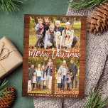 Rustieke Houten Borstel Script Familie 3 Foto Kers Briefkaart<br><div class="desc">Rustiek Hout Borstel Script Merry Christmas Family 3 Foto Briefkaart</div>