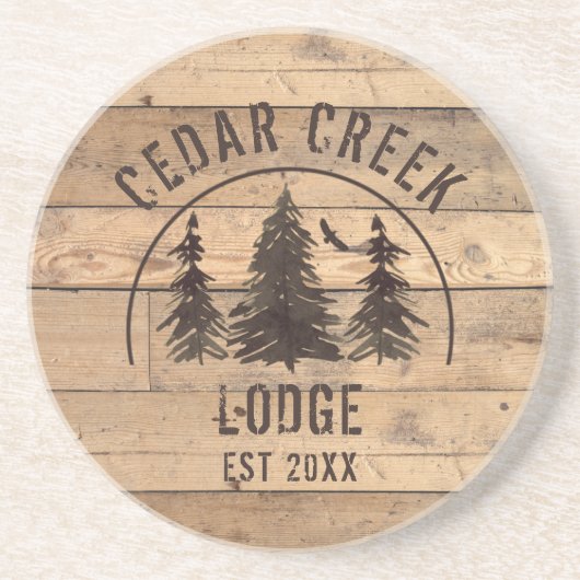 Rustieke houten bosbomen gepersonaliseerde zandste zandsteen onderzetter (Voorkant)