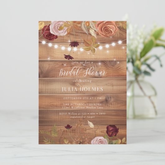 Rustieke houten botanische bruids douche uitnodigi kaart (Staand voorkant)