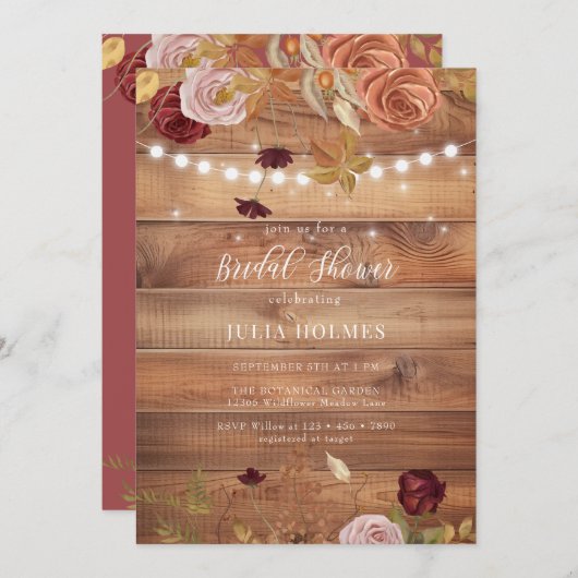 Rustieke houten botanische bruids douche uitnodigi kaart (Voorkant / Achterkant)