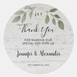 Rustieke houten botanische monogram Dank je wel br Ronde Sticker