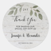 Rustieke houten botanische monogram Dank je wel br Ronde Sticker (Voorkant)