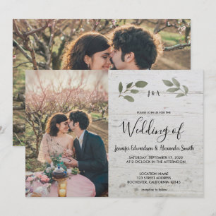 Rustieke houten botanische monogram foto Huwelijk Kaart