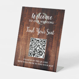 Rustieke houten botanische QR-code bruiloft zitpla Reclamebord Met Voetstuk
