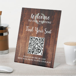 Rustieke houten botanische QR-code bruiloft zitpla Reclamebord Met Voetstuk