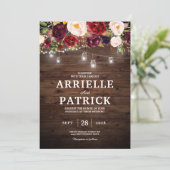 Rustieke Houten Bourgondiërode Bloem Lichtjes Kaart (Staand voorkant)