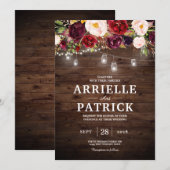 Rustieke Houten Bourgondiërode Bloem Lichtjes Kaart (Voorkant / Achterkant)