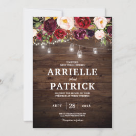 Rustieke Houten Bourgondiërode Bloem Lichtjes Kaart