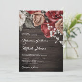 Rustieke Houten Bourgondische Rozen QR Code Trouwe Kaart (Staand voorkant)