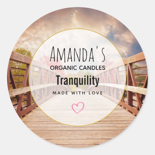 Rustieke houten brug in de Country Soap Candle Ronde Sticker (Voorkant)