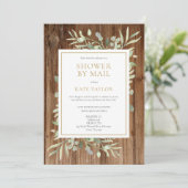 Rustieke Houten Bruidsfeest Per Post Groene Blad Kaart (Staand voorkant)