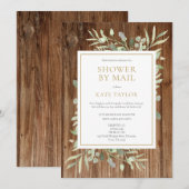 Rustieke Houten Bruidsfeest Per Post Groene Blad Kaart (Voorkant / Achterkant)