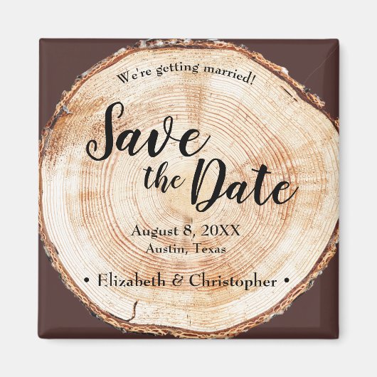 Rustieke houten bruiloft Bewaar de datum Gepersona Magneet (Voorkant)