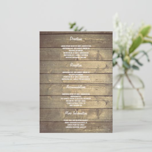 Rustieke houten bruiloft details - Informatie Informatiekaartje (Staand voorkant)