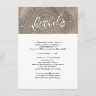 Rustieke houten bruiloft details kaart