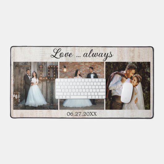 Rustieke houten bruiloft fotosjabloon bureaumat (Keyboard & Muis)