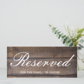 Rustieke Houten Bruiloft Gereserveerde Teken Kaart (Staand voorkant)