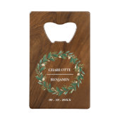 Rustieke houten bruiloft gunst creditkaart flessenopener (Voorkant)