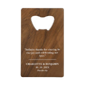 Rustieke houten bruiloft gunst creditkaart flessenopener (Achterkant)