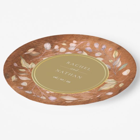 Rustieke Houten Bruiloft met Blad Papieren Bordje (Gekanteld)