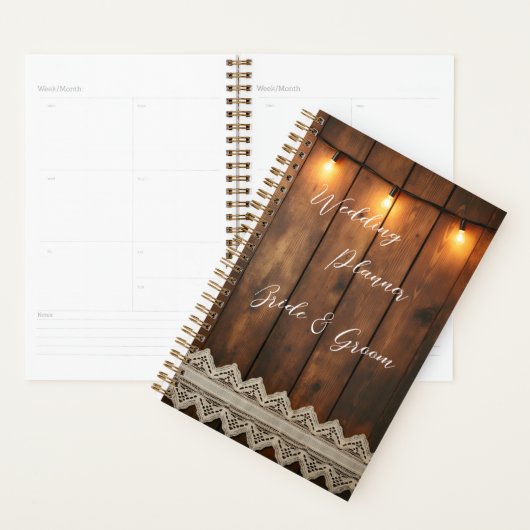 Rustieke Houten Bruiloft met Kant Planner (Display)