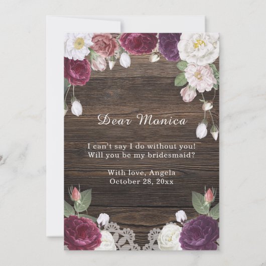 Rustieke houten bruiloft zal je mijn bruidsmeisje kaart (Achterkant)