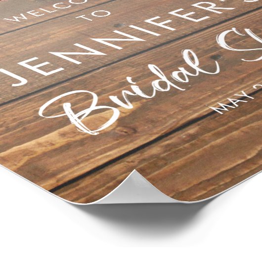Rustieke Houten Bruiloftsshower Welkom Bord  Poster (Hoek)