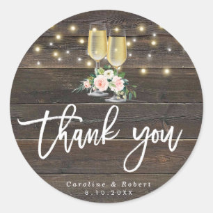 Rustieke houten bubbly bruiloft dank u sticker