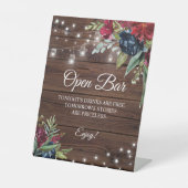 Rustieke Houten Burgundy Bloem Licht Open Bar Bord Reclamebord Met Voetstuk (Voorkant)
